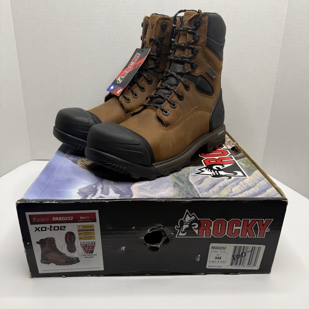 Rocky RKK0252 XO-Toe Waterproof Composite Toe Work Boots Mens 9M Brown New